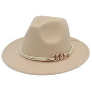 Jazz Hat Autumn Winter Retro Large Brim Hat for Men and Women Stylish Headwear - Beige V528-JAZZ-HAT-BEIGE-518399