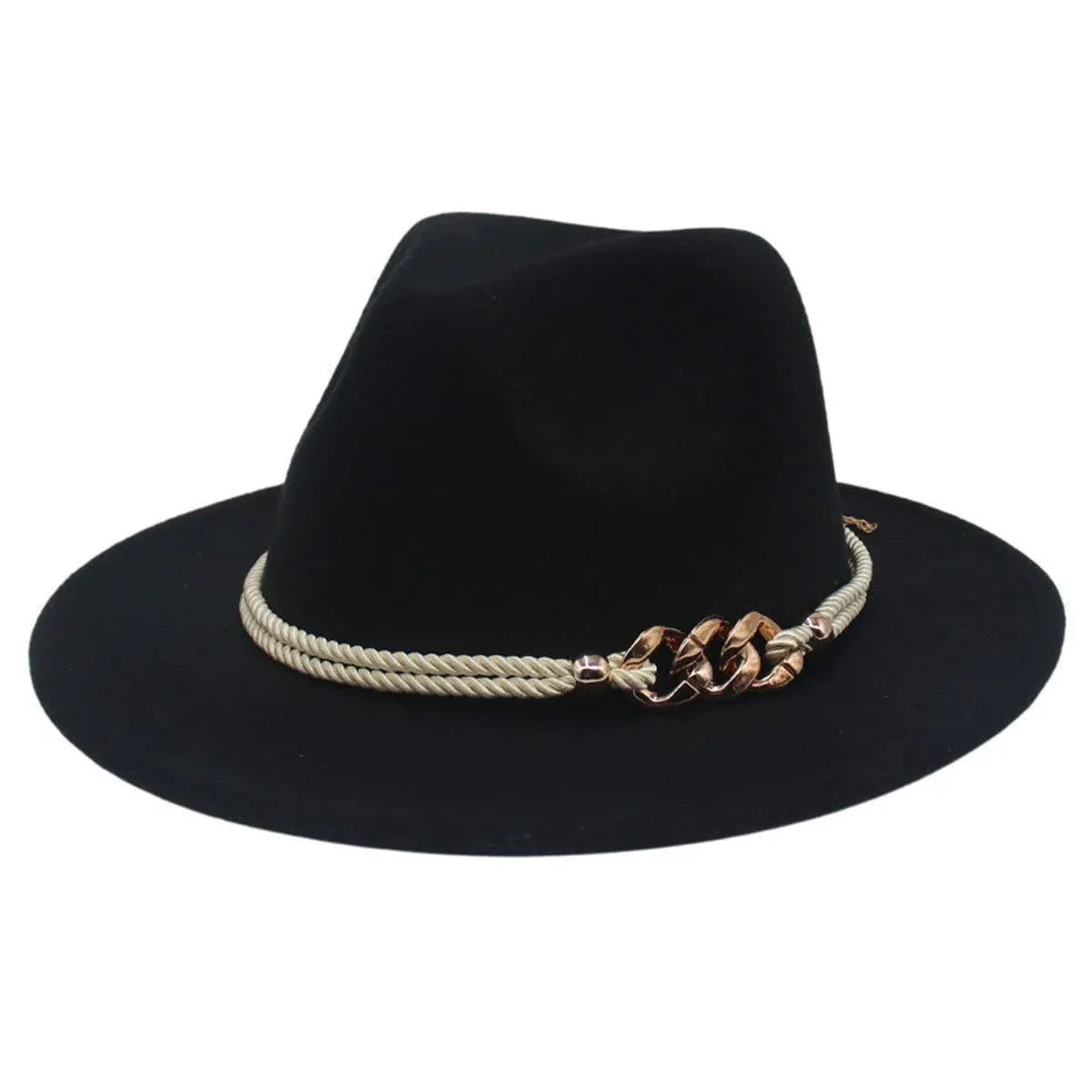Jazz Hat Autumn Winter Retro Large Brim Hat for Men and Women Stylish Headwear - Black V528-JAZZ-HAT-BLACK-678451