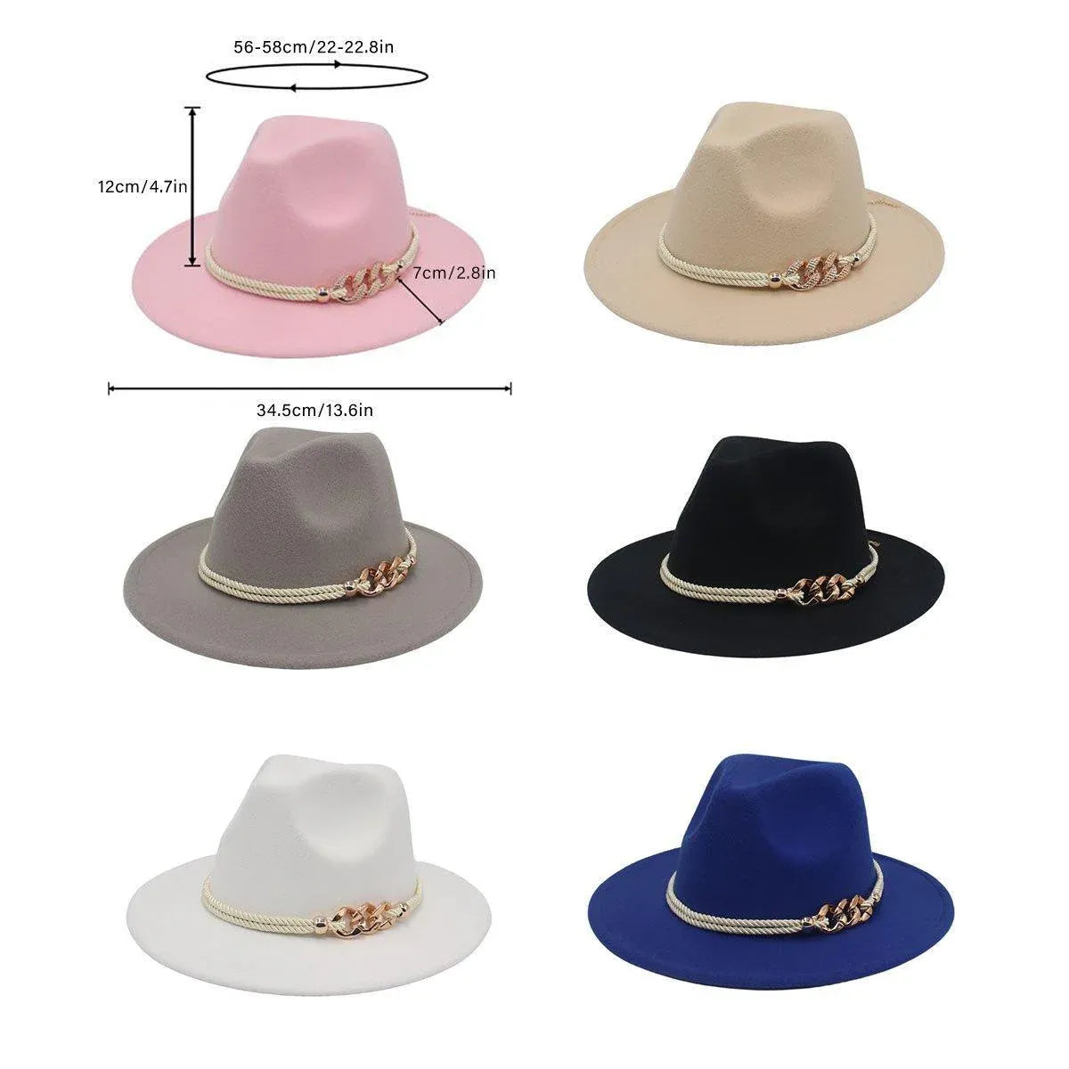 Jazz Hat Autumn Winter Retro Large Brim Hat for Men and Women Stylish Headwear - Black V528-JAZZ-HAT-BLACK-678451
