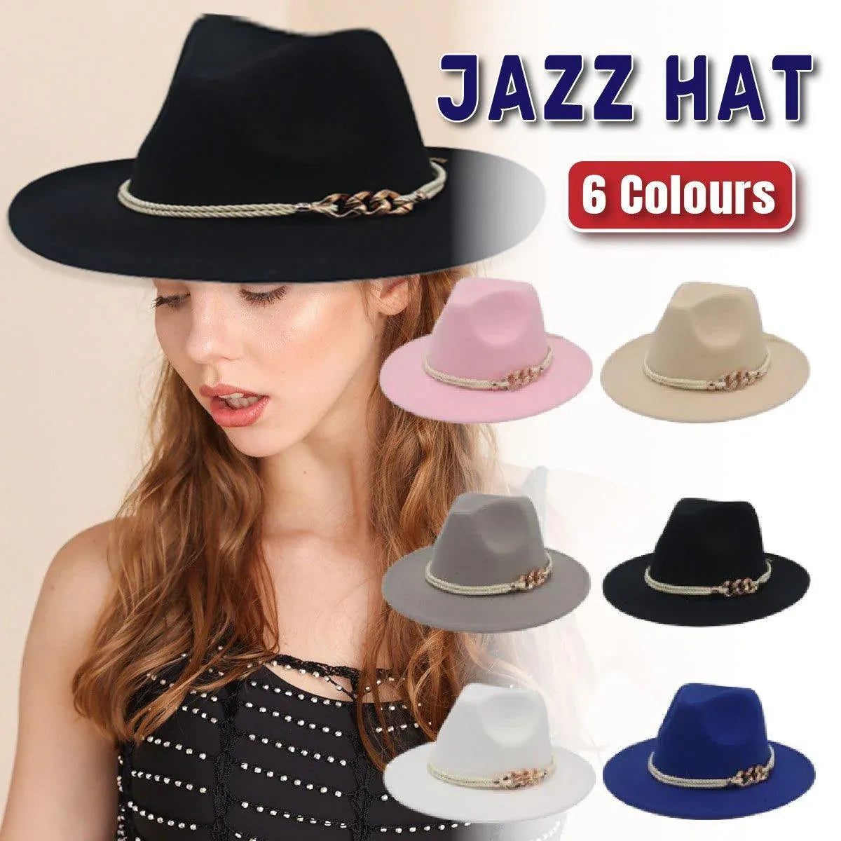 Jazz Hat Autumn Winter Retro Large Brim Hat for Men and Women Stylish Headwear - Blue V528-JAZZ-HAT-BLUE-832501
