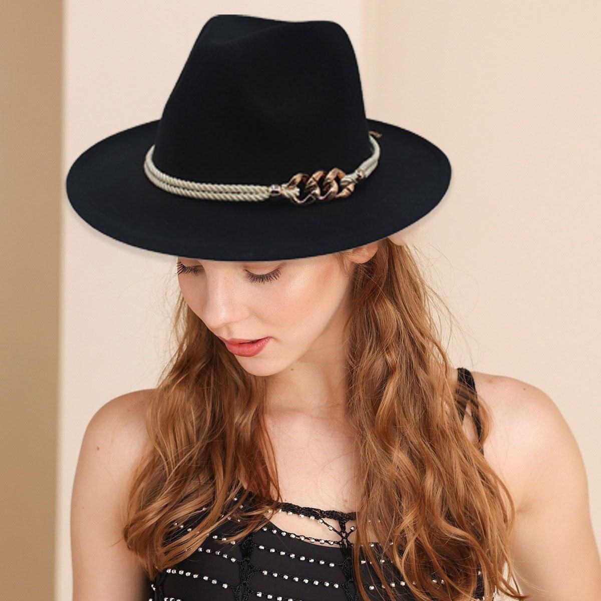 Jazz Hat Autumn Winter Retro Large Brim Hat for Men and Women Stylish Headwear - Light Grey V528-JAZZ-HAT-LIGHT-GREY-147856