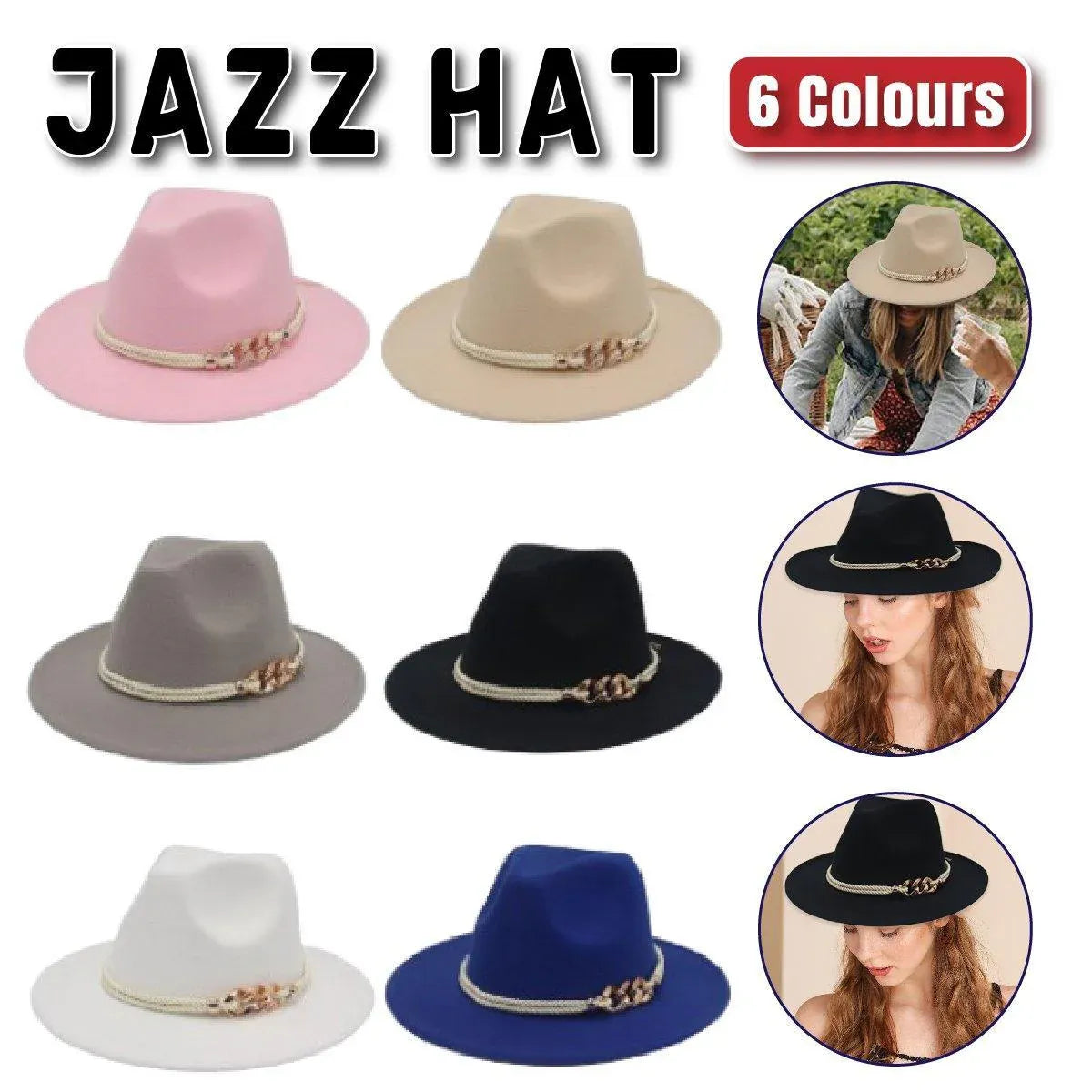 Jazz Hat Autumn Winter Retro Large Brim Hat for Men and Women Stylish Headwear - Light Grey V528-JAZZ-HAT-LIGHT-GREY-147856