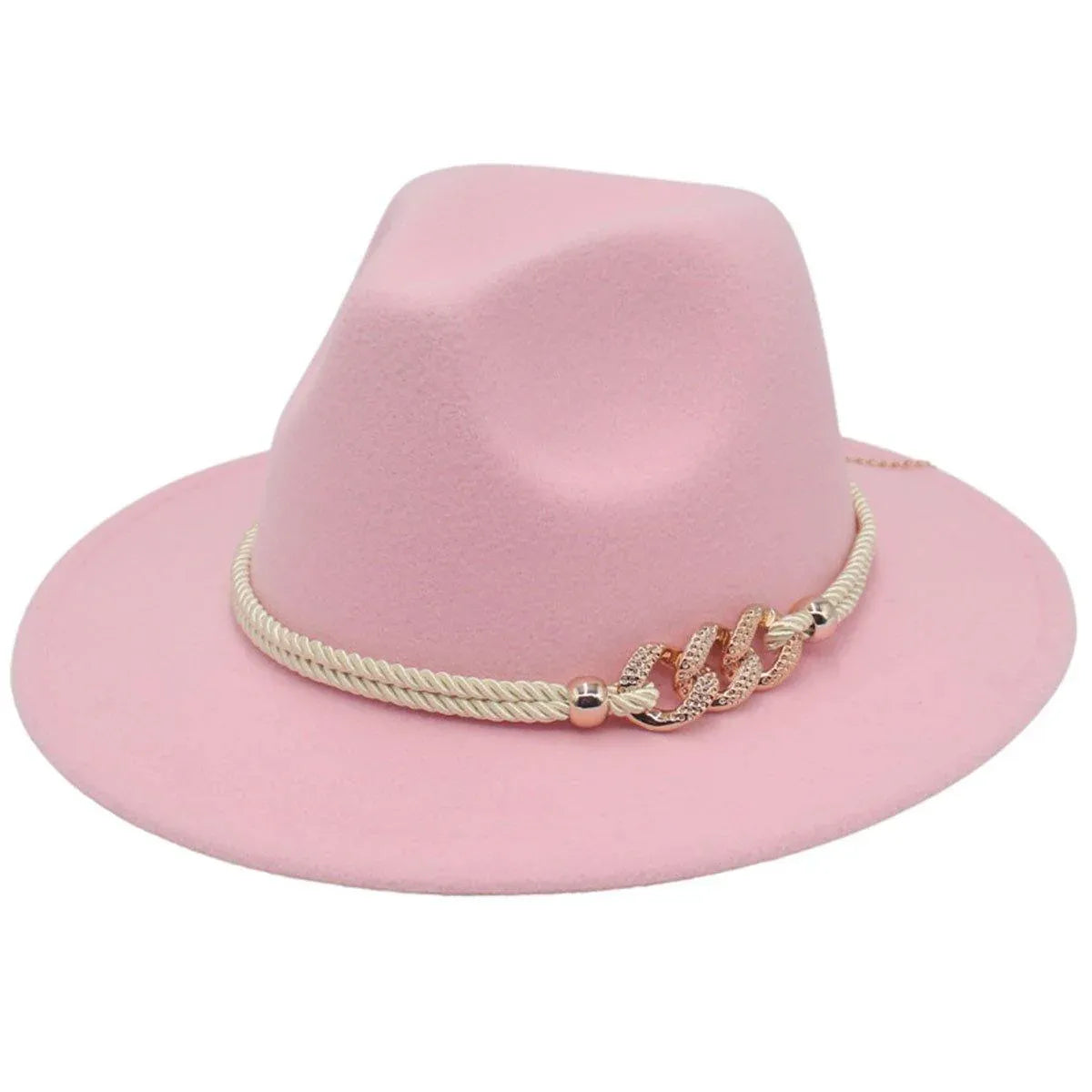 Jazz Hat Autumn Winter Retro Large Brim Hat for Men and Women Stylish Headwear - Pink V528-JAZZ-HAT-PINK-640137