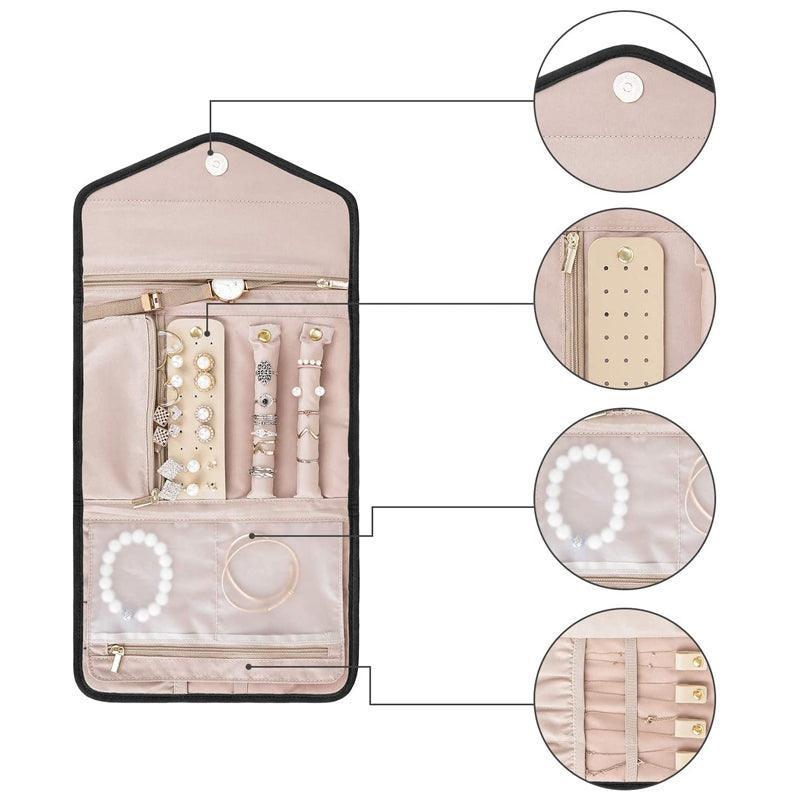 Periea Travel Jewellery Roll -Jewellery Travel Pouch Portable Case Box Organiser - Pink V528-JEWELLERYPOUCH-PINK-312770