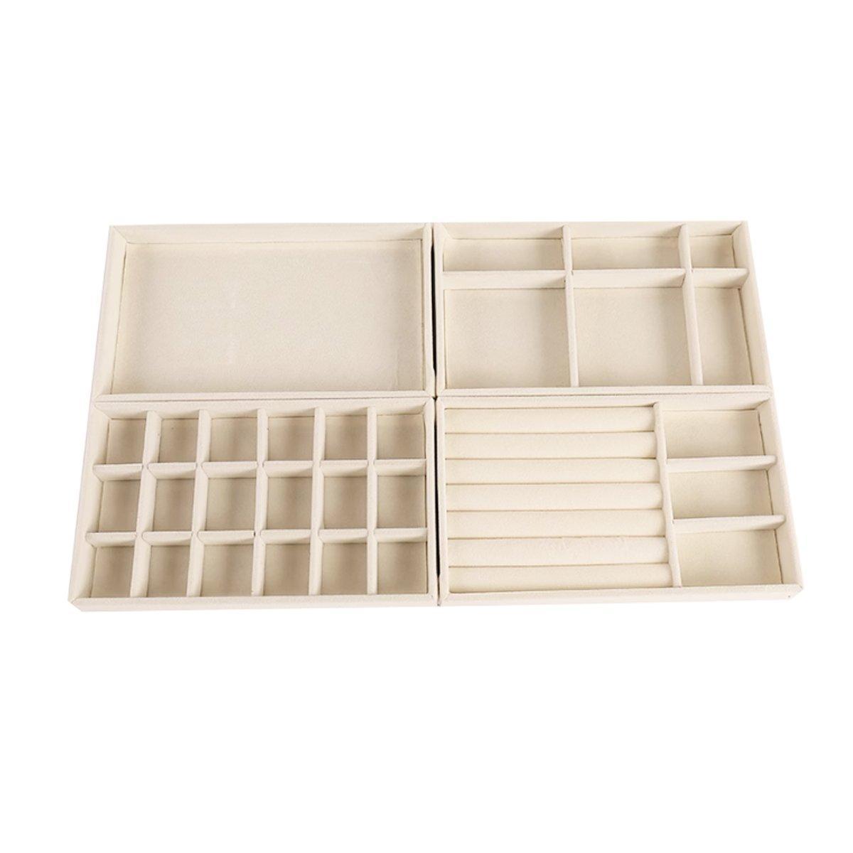 4PCS Flannel Jewelry Storage Trays Necklace Ring Earrings Organizer V528-JEWELRY-BOX-BEIGE-4PCS-599894