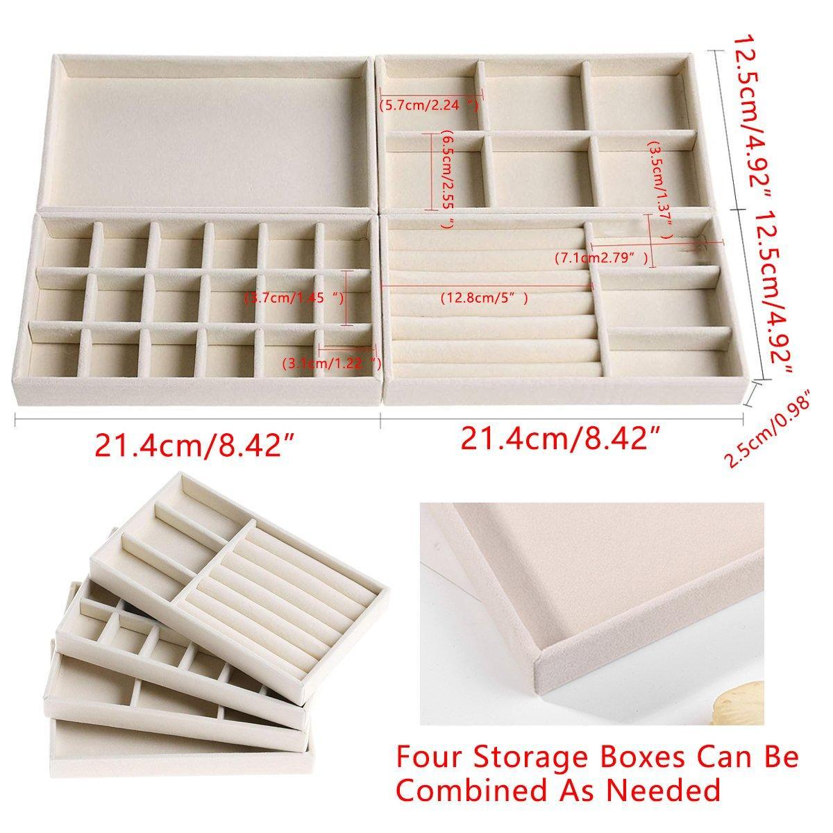 4PCS Flannel Jewelry Storage Trays Necklace Ring Earrings Organizer V528-JEWELRY-BOX-BEIGE-4PCS-599894