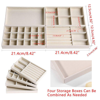 4PCS Flannel Jewelry Storage Trays Necklace Ring Earrings Organizer V528-JEWELRY-BOX-BEIGE-4PCS-599894