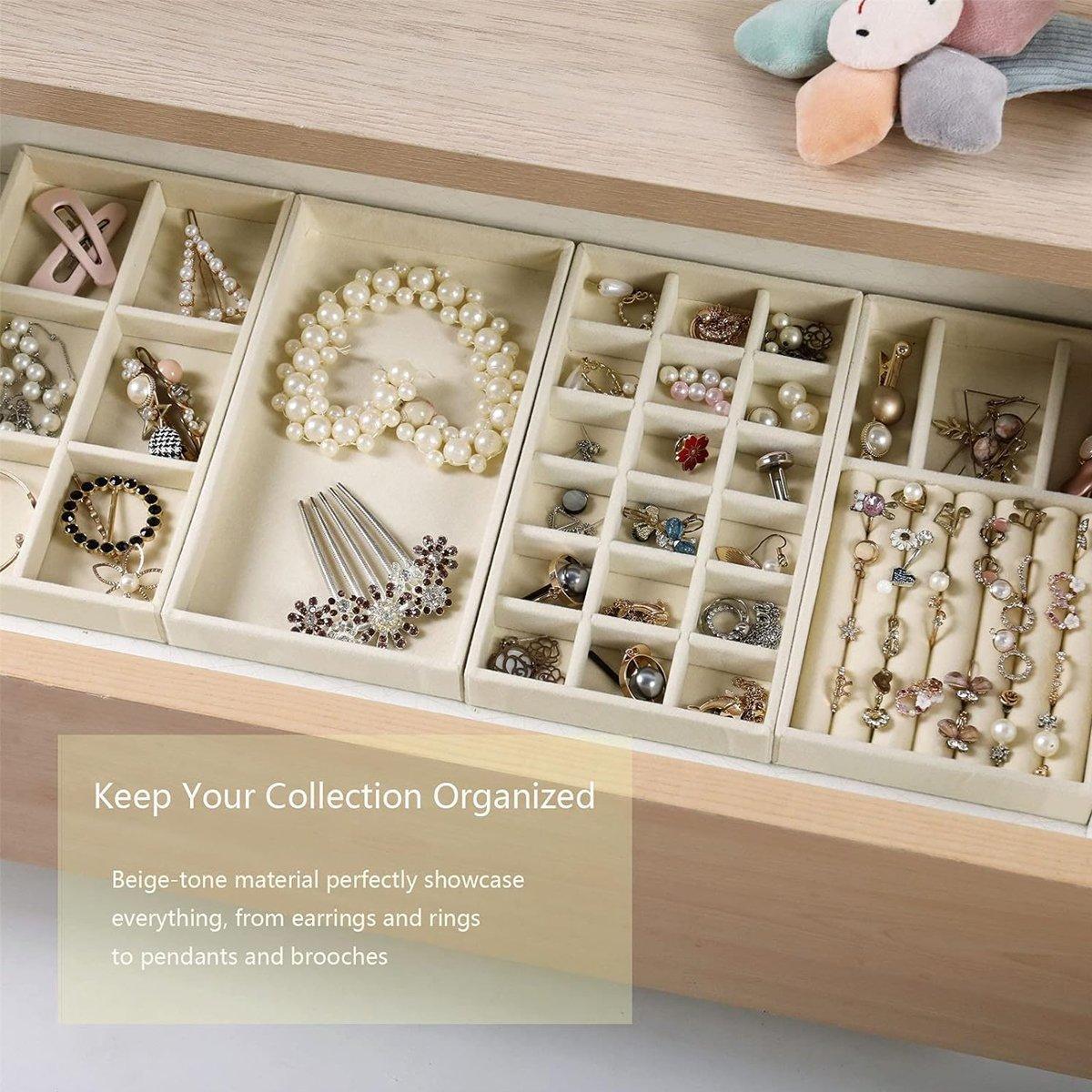 4PCS Flannel Jewelry Storage Trays Necklace Ring Earrings Organizer V528-JEWELRY-BOX-BEIGE-4PCS-599894