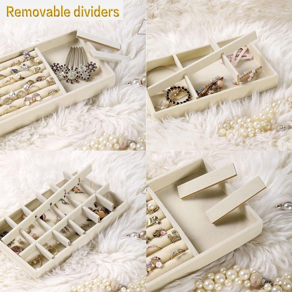 4PCS Flannel Jewelry Storage Trays Necklace Ring Earrings Organizer V528-JEWELRY-BOX-BEIGE-4PCS-599894