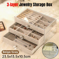 Three Layer Flannel Jewelry Storage Box Dustproof Drawer Organizer for Earrings - Grey V528-JEWELRY-BOX-GREY-625793