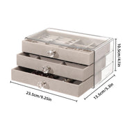 Three Layer Flannel Jewelry Storage Box Dustproof Drawer Organizer for Earrings - Grey V528-JEWELRY-BOX-GREY-625793