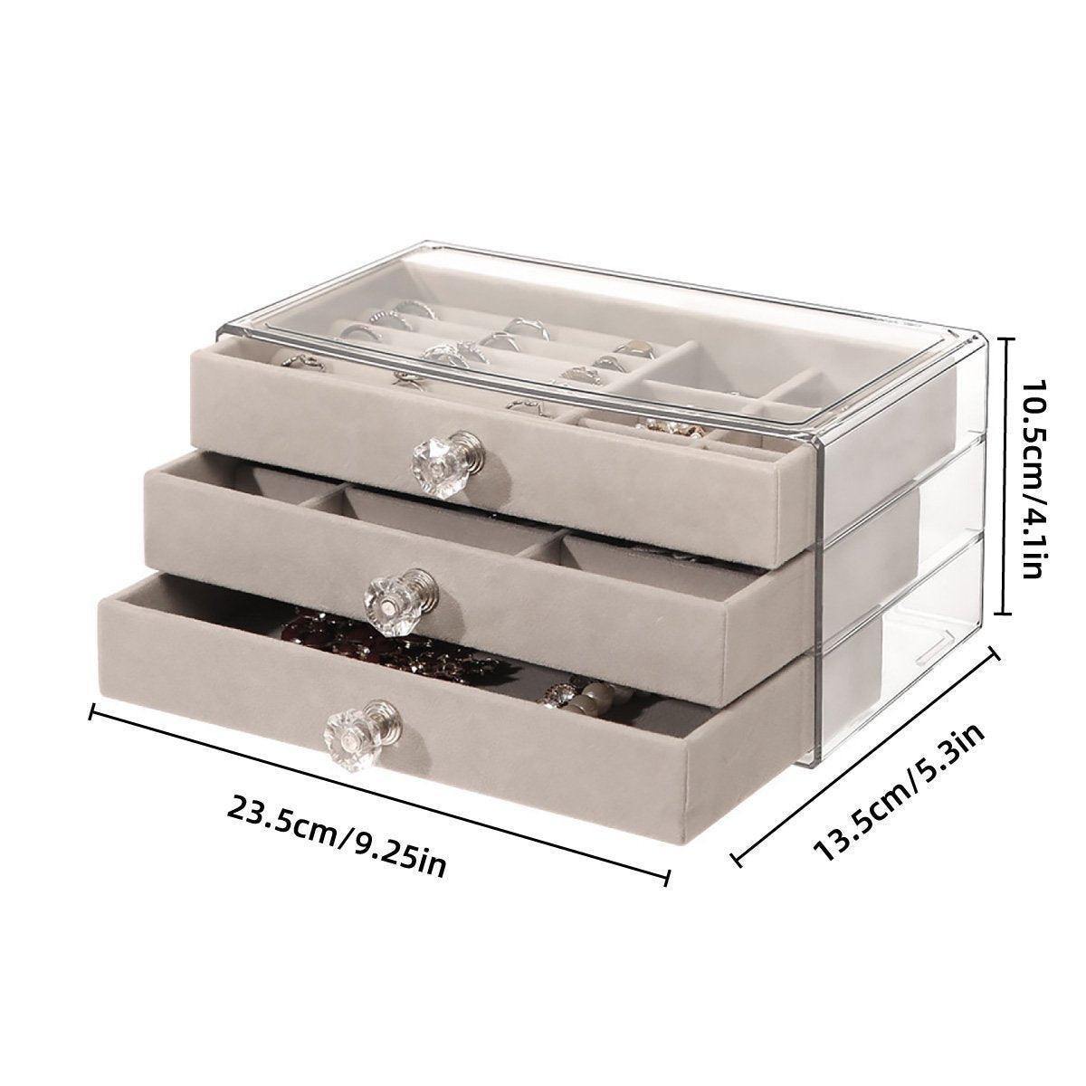 Three Layer Flannel Jewelry Storage Box Dustproof Drawer Organizer for Earrings - Grey V528-JEWELRY-BOX-GREY-625793