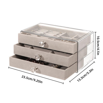 Three Layer Flannel Jewelry Storage Box Dustproof Drawer Organizer for Earrings - Grey V528-JEWELRY-BOX-GREY-625793