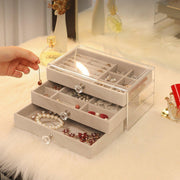 Three Layer Flannel Jewelry Storage Box Dustproof Drawer Organizer for Earrings - Grey V528-JEWELRY-BOX-GREY-625793