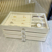 Three Layer Flannel Jewelry Storage Box Dustproof Drawer Organizer for Earrings - Grey V528-JEWELRY-BOX-GREY-625793