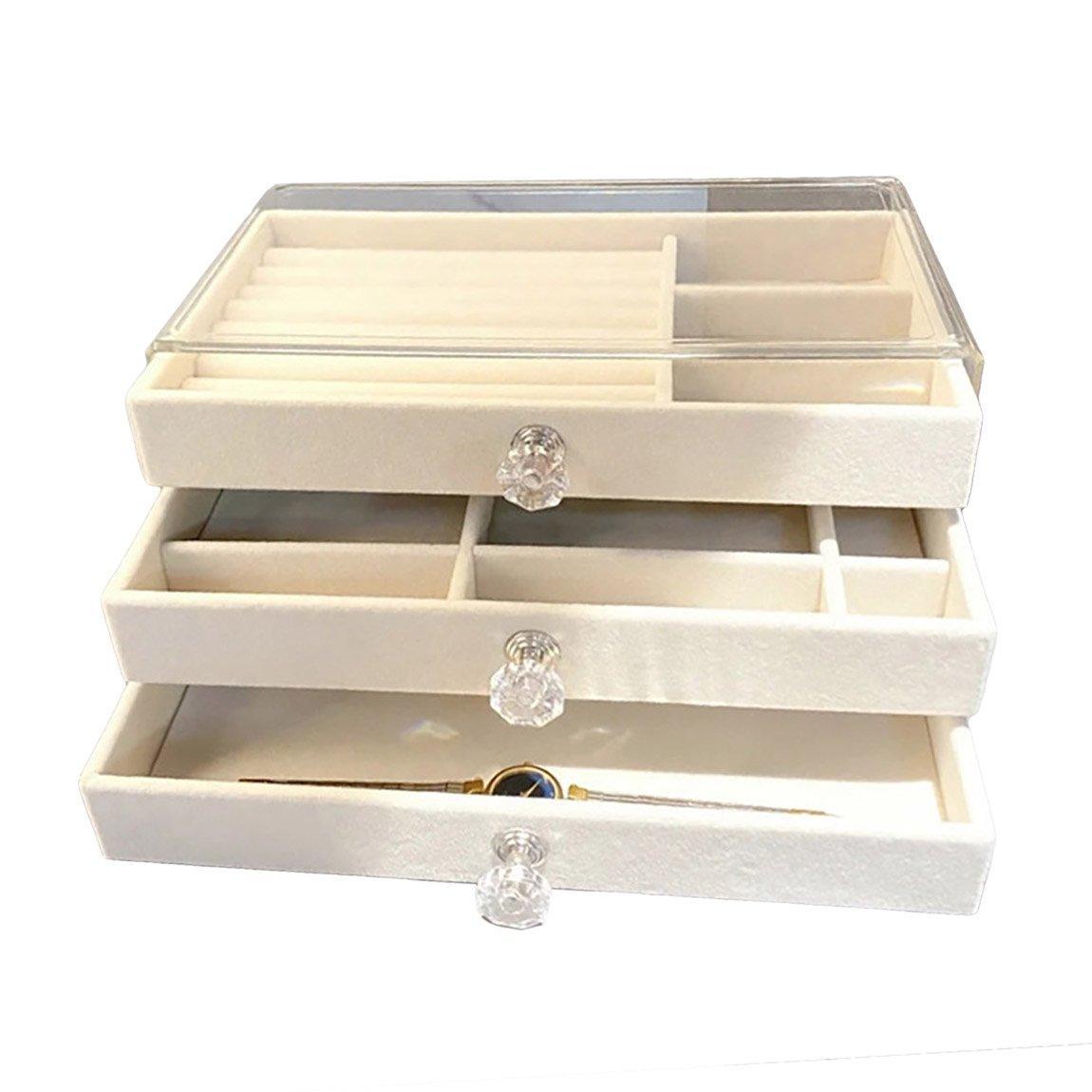 Three Layer Flannel Jewelry Storage Box Dustproof Drawer Organizer for Earrings - Grey V528-JEWELRY-BOX-GREY-625793