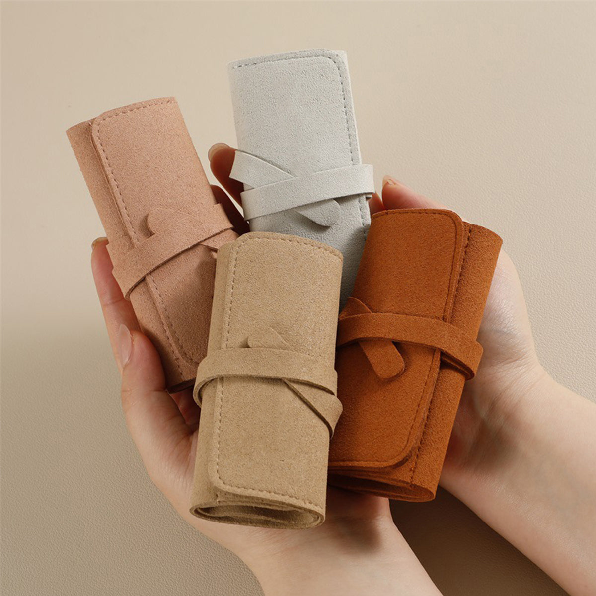 Portable Microfiber Jewelry Storage Bag Roll Organizer for Earrings Necklaces - Pink V528-JEWELRY-STORAGE-PINK-300007