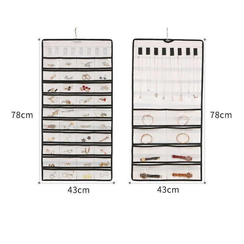 80 Pockets Jewelry Hanging Storage Organizer Holder Earring Display Pouch Bag - White V528-JEWELRYBAG-80-WHITE-759933