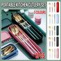 5PC Stainless Steel Portable Cutlery Set - Fork Spoon for Travel & Picnic - Blue V528-JY68-BLUE-959156