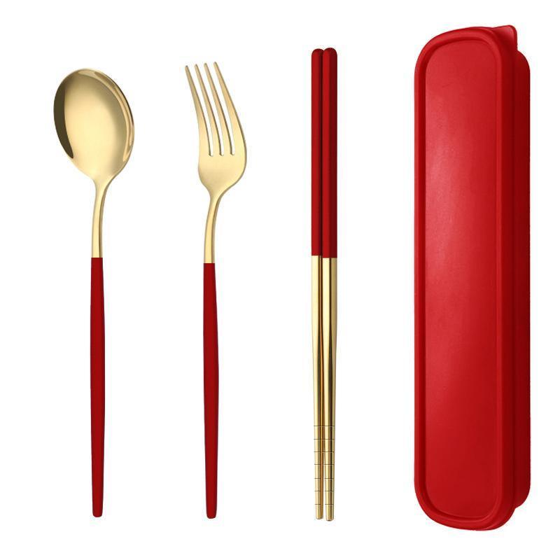 5PC Stainless Steel Portable Cutlery Set - Fork Spoon for Travel & Picnic - Blue V528-JY68-BLUE-959156