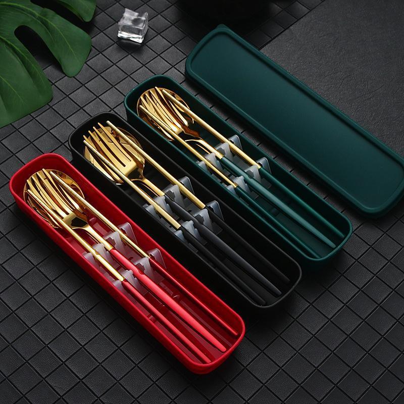5PC Stainless Steel Portable Cutlery Set - Fork Spoon for Travel & Picnic - Green V528-JY68-GREEN-137491