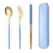 5PC Stainless Steel Portable Cutlery Set - Fork Spoon for Travel & Picnic - Green V528-JY68-GREEN-137491