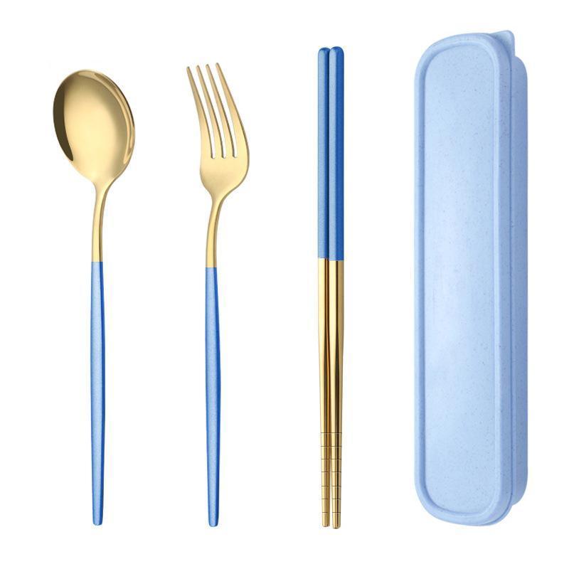 5PC Stainless Steel Portable Cutlery Set - Fork Spoon for Travel & Picnic - Green V528-JY68-GREEN-137491