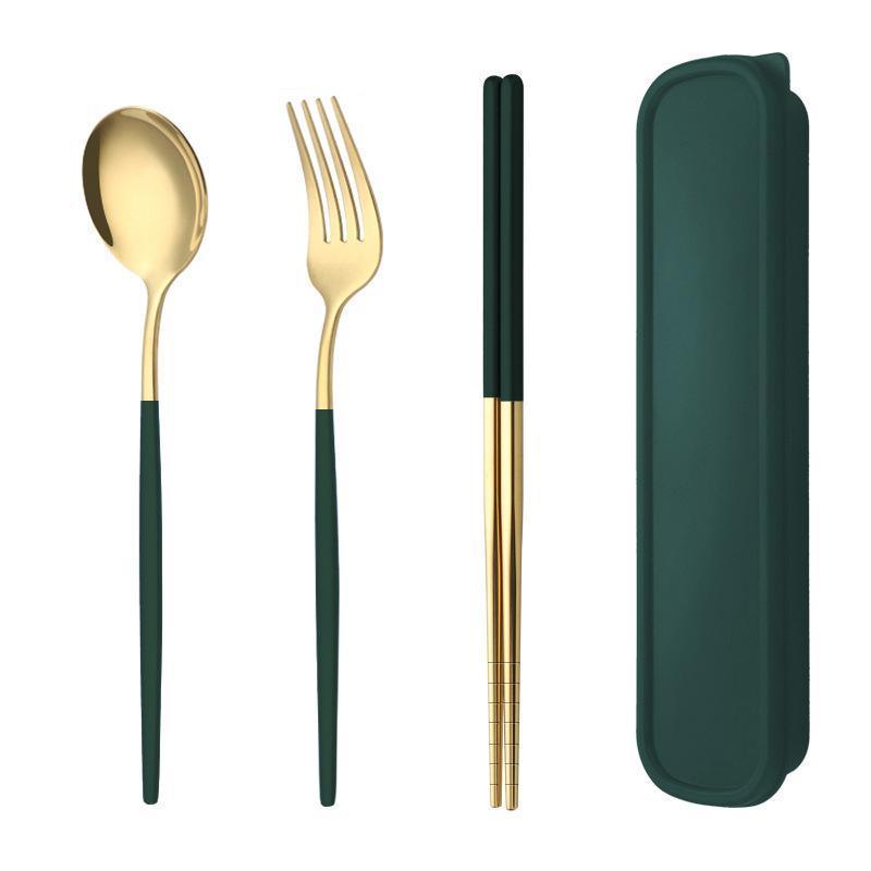 5PC Stainless Steel Portable Cutlery Set - Fork Spoon for Travel & Picnic - Green V528-JY68-GREEN-137491
