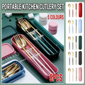 5PC Stainless Steel Portable Cutlery Set - Fork Spoon for Travel & Picnic - Red V528-JY68-RED-324817
