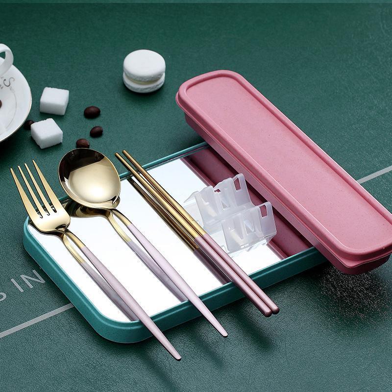 5PC Stainless Steel Portable Cutlery Set - Fork Spoon for Travel & Picnic - Red V528-JY68-RED-324817