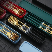 5PC Stainless Steel Portable Cutlery Set - Fork Spoon for Travel & Picnic - Red V528-JY68-RED-324817
