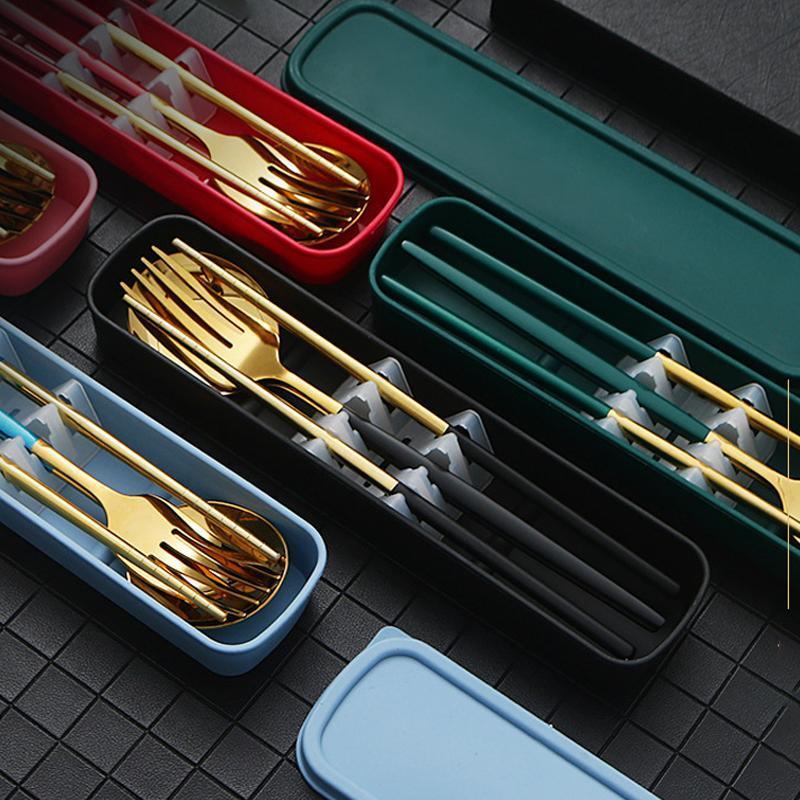 5PC Stainless Steel Portable Cutlery Set - Fork Spoon for Travel & Picnic - Red V528-JY68-RED-324817