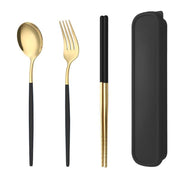 5PC Stainless Steel Portable Cutlery Set - Fork Spoon for Travel & Picnic - Red V528-JY68-RED-324817