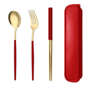5PC Stainless Steel Portable Cutlery Set - Fork Spoon for Travel & Picnic - Red V528-JY68-RED-324817