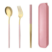 5PC Stainless Steel Portable Cutlery Set - Fork Spoon for Travel & Picnic - Red V528-JY68-RED-324817
