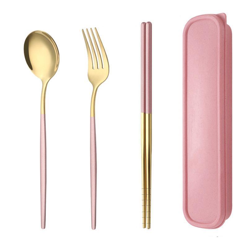5PC Stainless Steel Portable Cutlery Set - Fork Spoon for Travel & Picnic - Red V528-JY68-RED-324817