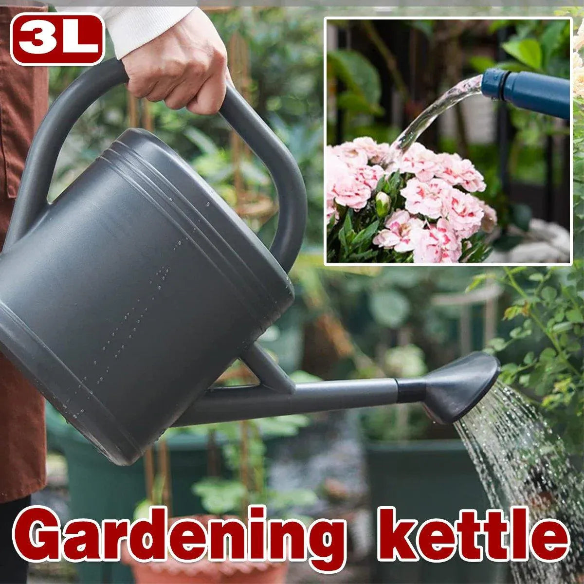 3L Gray Retro Watering Can Long Spout Large Capacity Shower Kettle for Garden V528-KETTLE-3L-GREY-863120