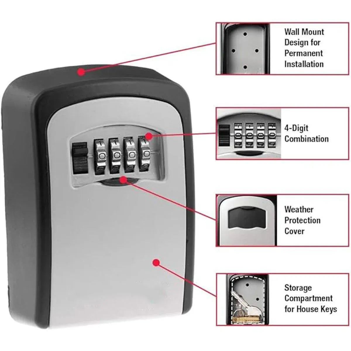 Combination Key Box with Combination Lock for Home Office Security Storage - Black V528-KEY-SAFE-WALL-BLACK-293597