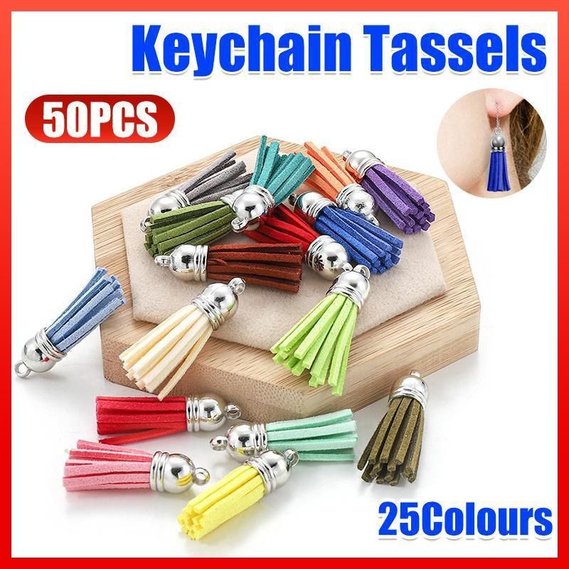 50X Leather Key Chain Ring Tassel Pendants Bulk Mixed DIY Crafts Jewelry Making V528-KEYCHAINTASSELS-50PCS-894463