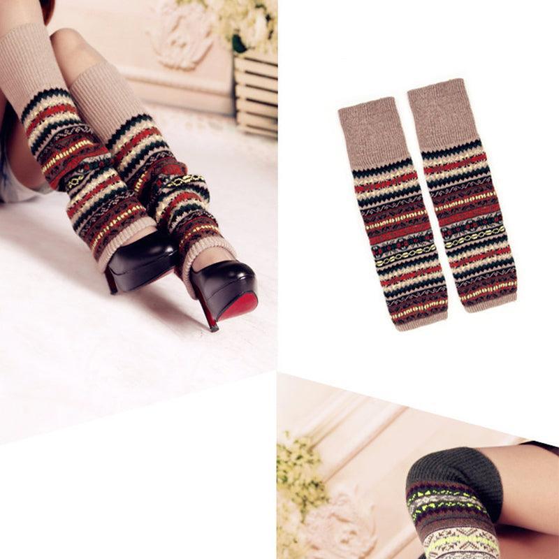 Women Ladies Winter Warm Knit Wool Leg Warmer Woolen Knee Knit Socks Leggings - Khaki V528-KNEEKNITSOCKS-KHAKI-658613