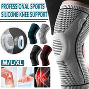 Black Knee Brace Knee Compression Sleeve Professional Sports Silicone Knee Support - XL V528-KNEESUPPORT-BLACK-L-821956