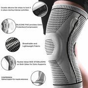 Black Knee Brace Knee Compression Sleeve Professional Sports Silicone Knee Support - XL V528-KNEESUPPORT-BLACK-L-821956