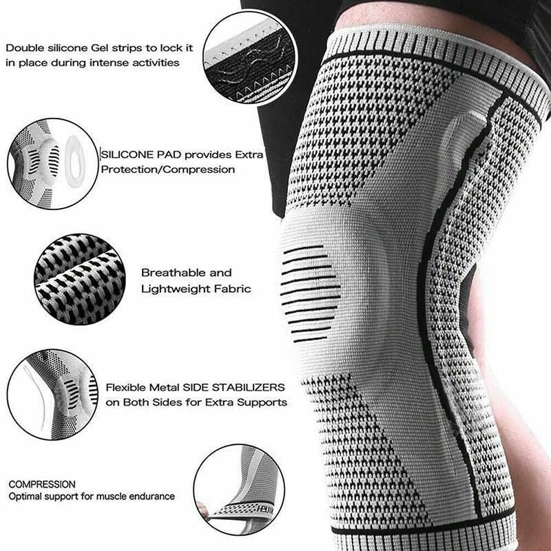 Black Knee Brace Knee Compression Sleeve Professional Sports Silicone Knee Support - XL V528-KNEESUPPORT-BLACK-L-821956