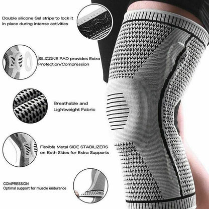 Black Knee Brace Knee Compression Sleeve Professional Sports Silicone Knee Support - XL V528-KNEESUPPORT-BLACK-L-821956