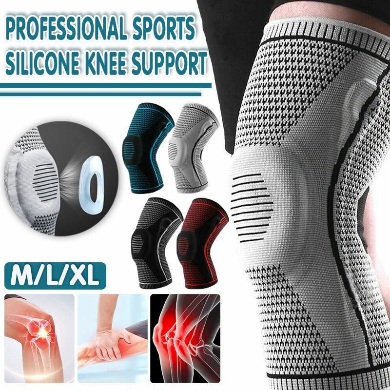 Black Knee Brace Knee Compression Sleeve Professional Sports Silicone Knee Support - M V528-KNEESUPPORT-BLACK-M-739653
