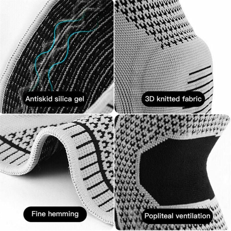 Black Knee Brace Knee Compression Sleeve Professional Sports Silicone Knee Support - M V528-KNEESUPPORT-BLACK-M-739653