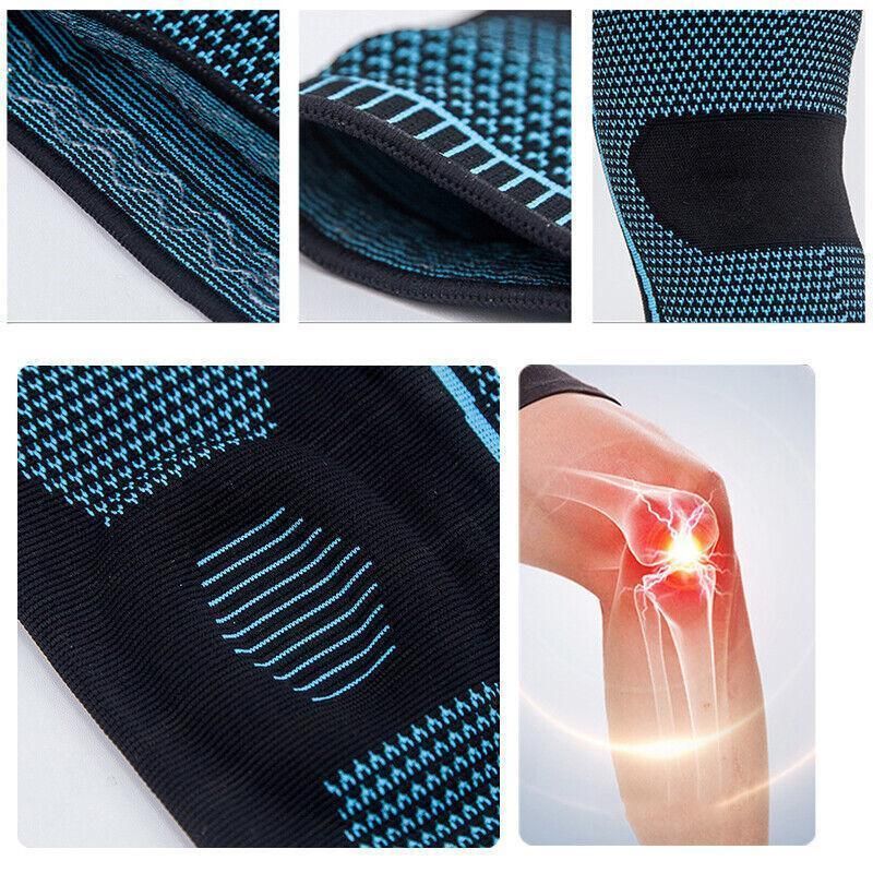 Blue Knee Brace Knee Compression Sleeve Professional Sports Silicone Knee Support - L V528-KNEESUPPORT-BLUE-L-726028