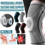 Grey Knee Brace Knee Compression Sleeve Professional Sports Silicone Knee Support - L V528-KNEESUPPORT-GREY-L-906291