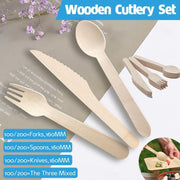 Wooden Cutlery Set Disposable Bamboo Wood Bulk Buy Forks Spoons Knives Party - 100PCS Knives V528-KNIFE-100PCS-6445501
