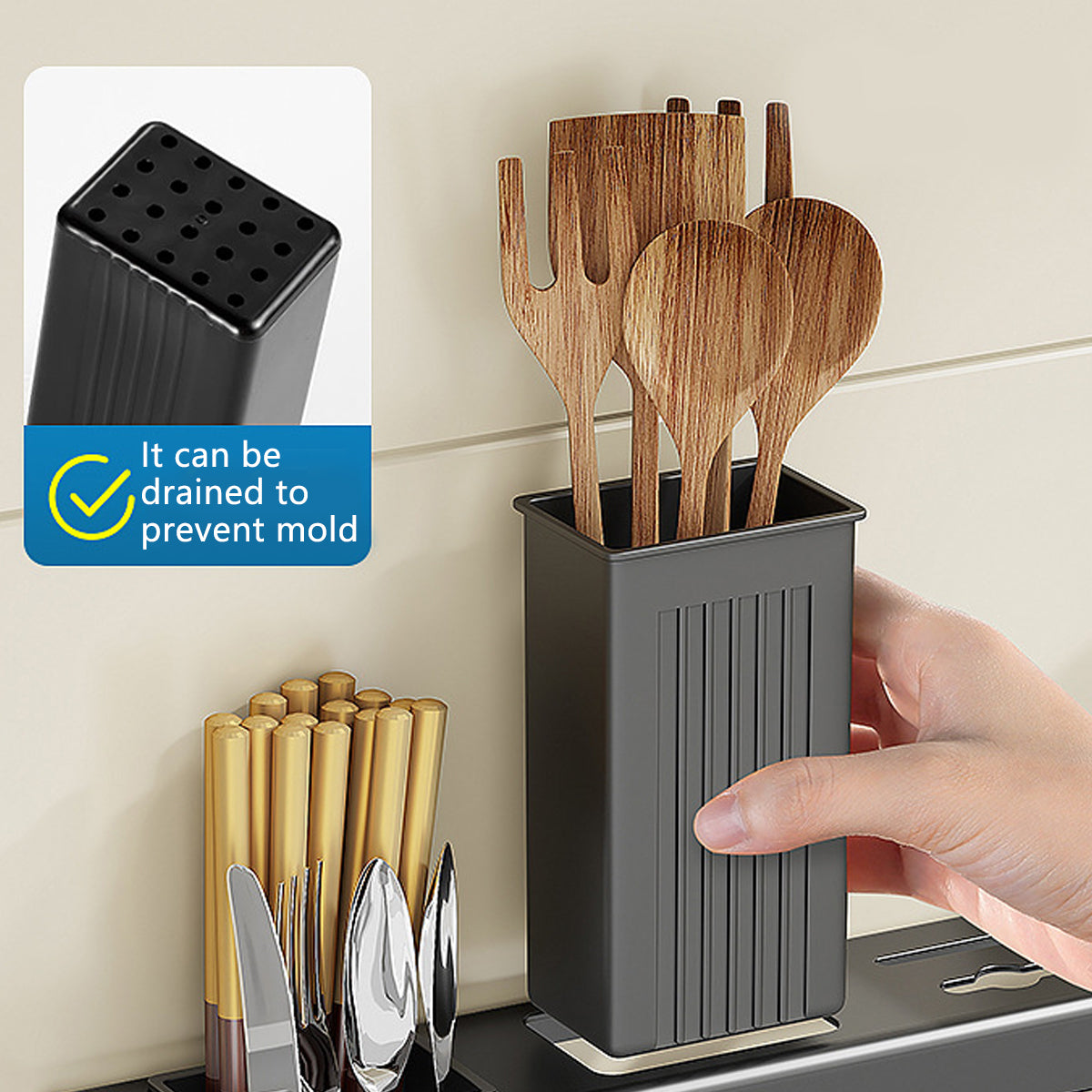 Stainless Steel Kitchen Utensil Storage Rack Organiser Knife Pan Holder Shelves V528-KNIFE-REST-BLACK-40CM-116441